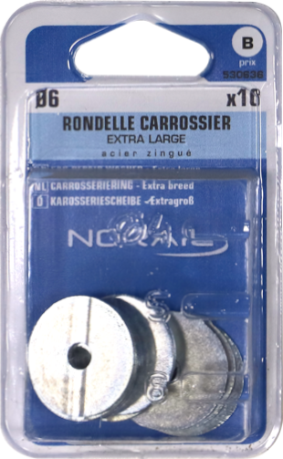 Rondelle carrossier Acier zingué Ø6x30 Blister de 10