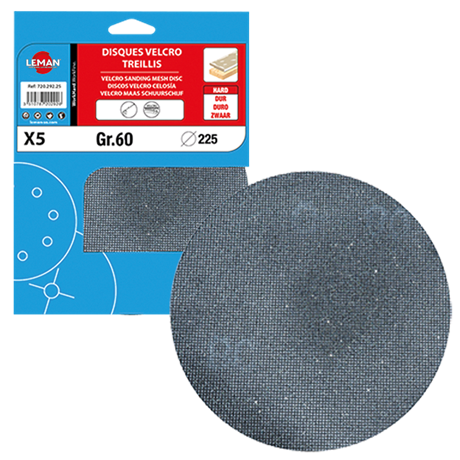 Disques Velcro auto-agrippant treillis pour bois - Ø225mm - Grain 150 - Pour ponceuse LOPOM225 et LOPOG224 - Lot de 5 pièces