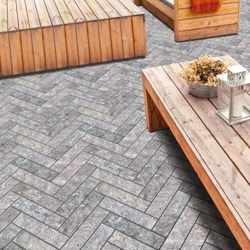 PAVE TRAVERTIN SILVER TITANIUM TUMBLED 1ER CHOI X  5 X 20 X 3CM