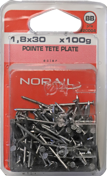 Pointe Tête plate Acier 1,8x30 Blister de 100g