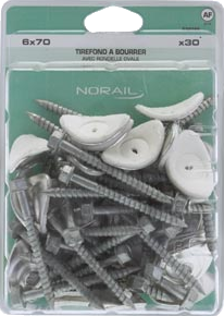 Tirefond à bourrer + rondelle ovale Tête héxagonale10 mm à collerette Acier galvanisé à chaud 6x70 Blister de 30