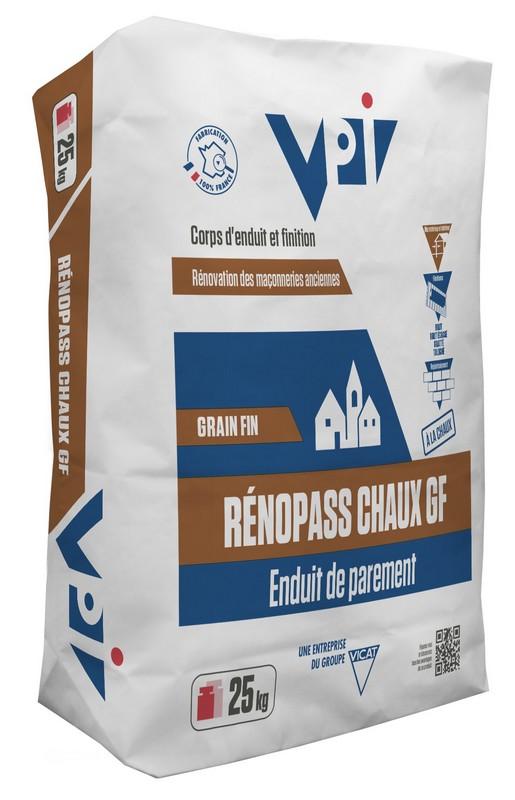 ENDUIT DE PAREMENT A LA CHAUX RENOPASS CHAUX GF - SAC DE 25 KG