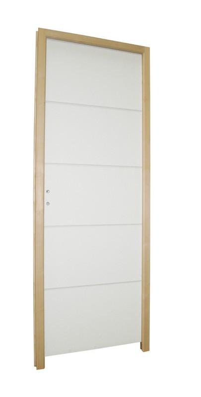 Bloc Porte Gravée 5 panneaux Prépeint - Huisserie 88x56mm -  Serrure PDDT - Poussant Gauche - 204x83cm