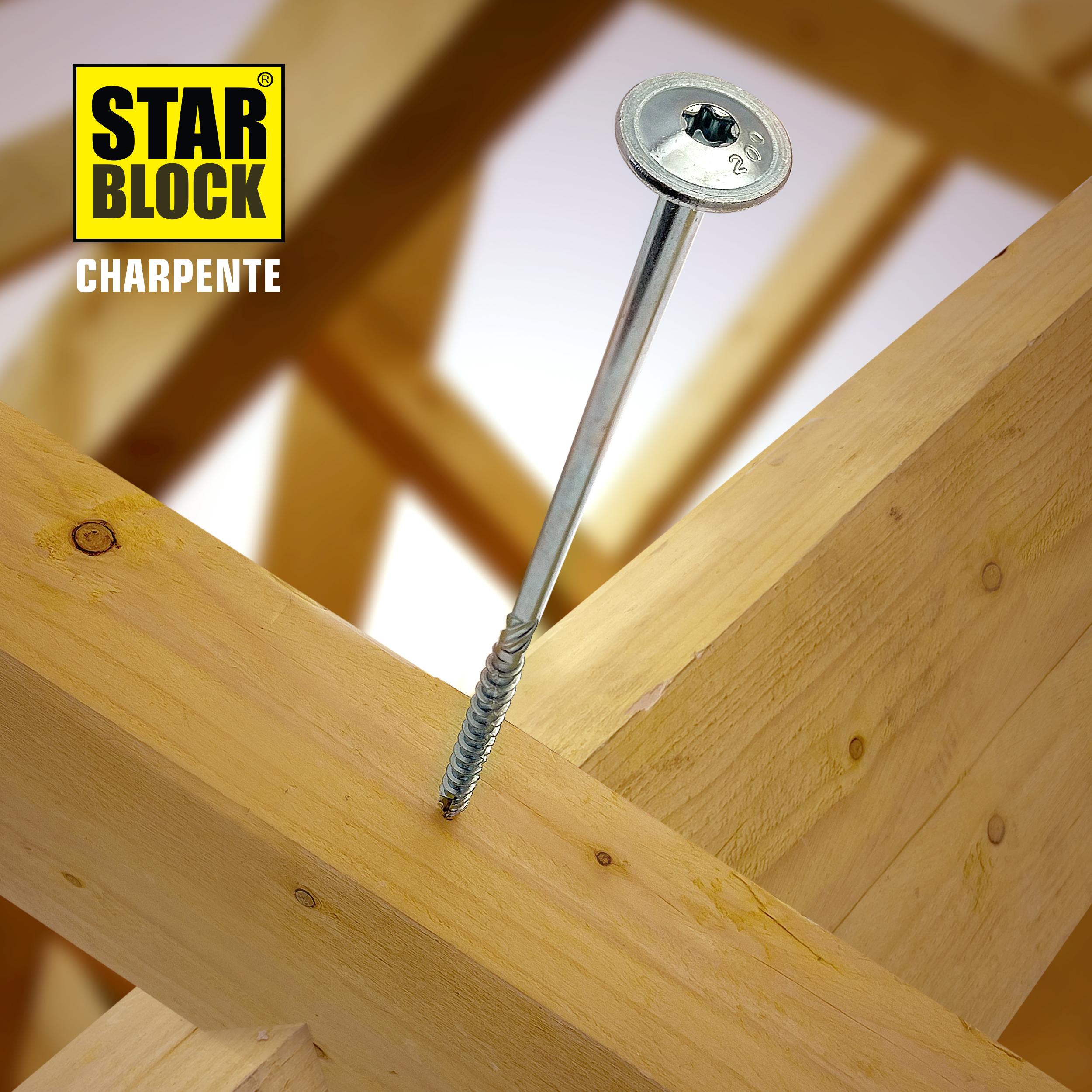 Vis charpente STARBLOCK TX Tête ronde large Acier zingué blanc 8x180 Boite de 50