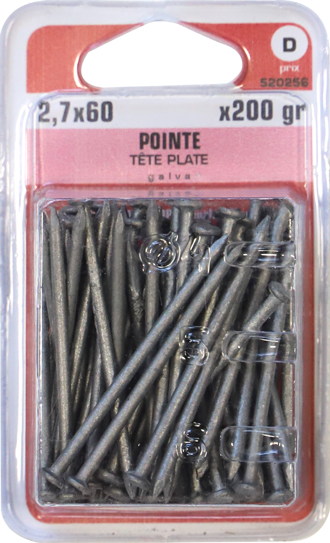 Pointe Tête plate Galvanisé 2,7x60 Blister de 200g