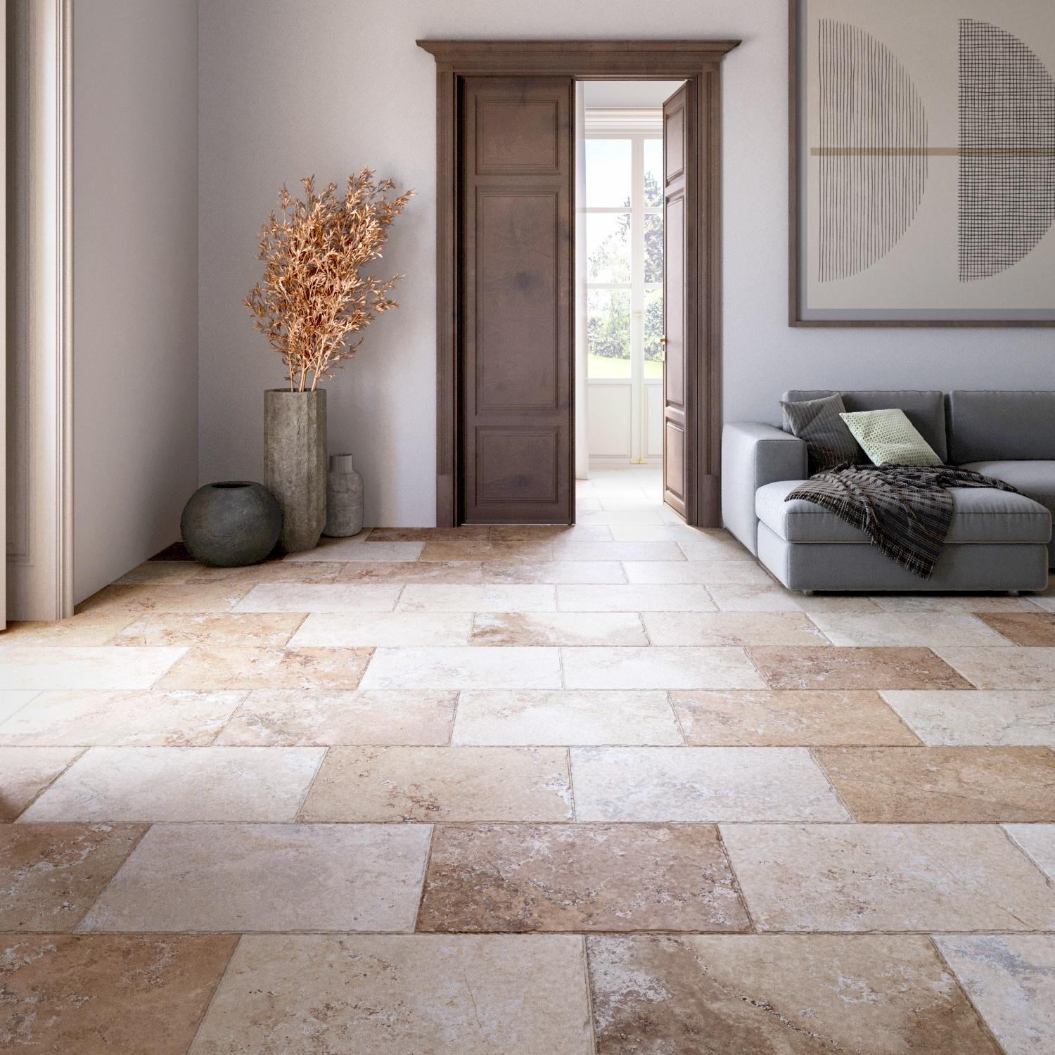 Carrelage sol intérieur TRAVERTIN ANTIC 40 x 60CM ép.10MM - Rectifié - Mix