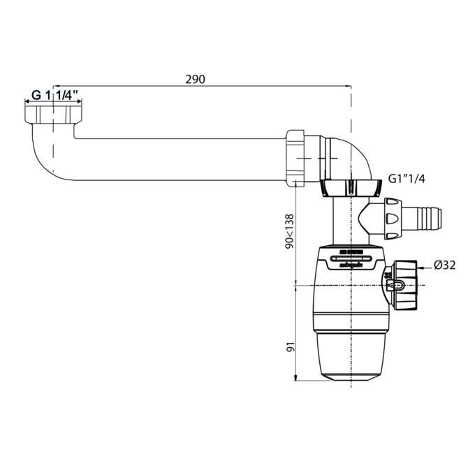 Siphon de lavabo NEO AIR - joints surmoulés 1/4tour et anti-vide avec tubulure gain de place + prise machine à laver                  