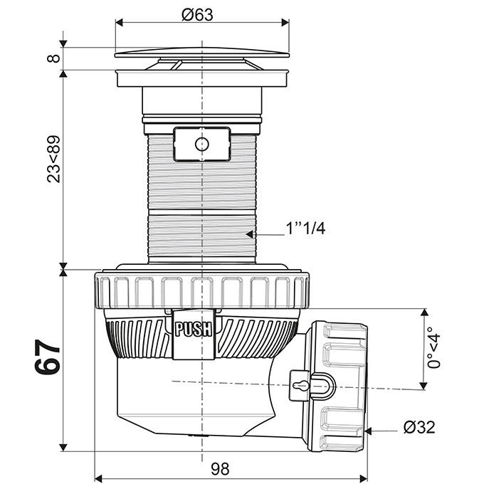 Bonde/siphon lavabo NANO 6,7 - quick clac ht 100 mm  
