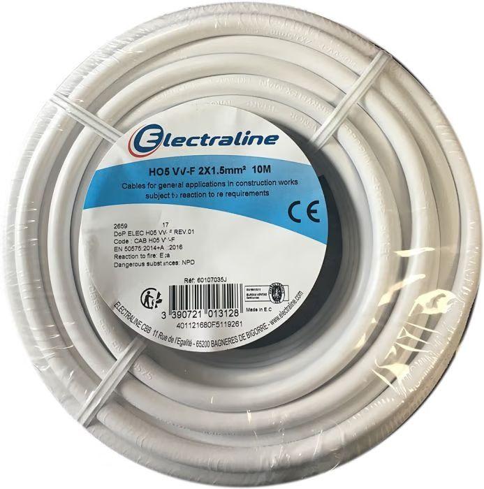 Câble  domestique H05VV-F - 2 x 1,5MM²  -  L10M - Blanc