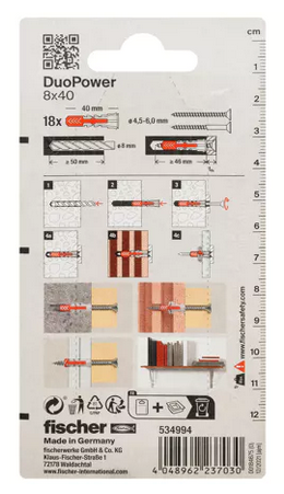 Cheville DuoPower 8x40 - Blister 18 pièces