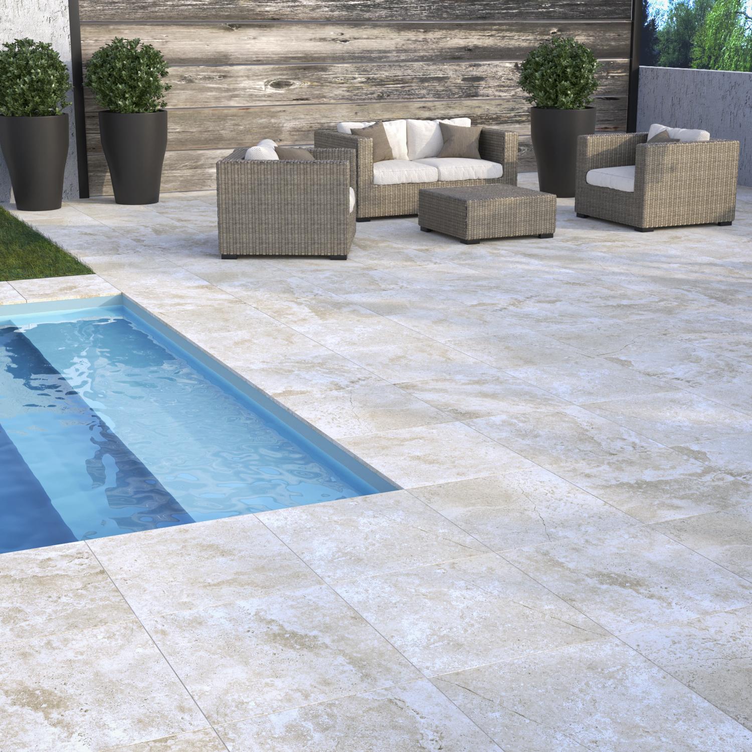 Carrelage sol extérieur PIERRE DE TRAVERTIN 60x60cm ép.20mm - Rectifié - Pierre