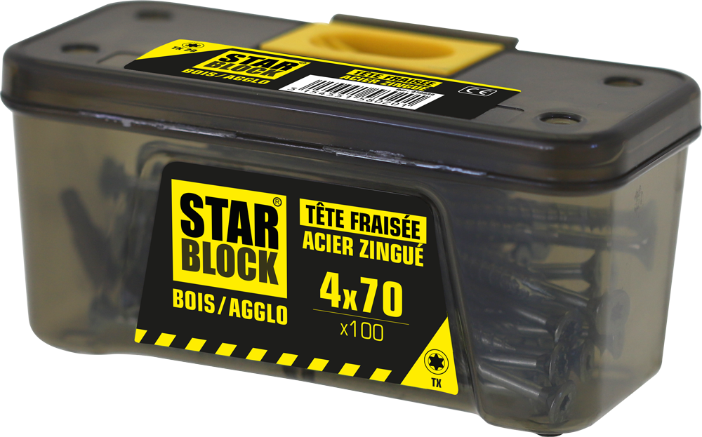 Vis STARBLOCK TX Tête fraisée Acier zingué blanc 4x70 Etui de 100