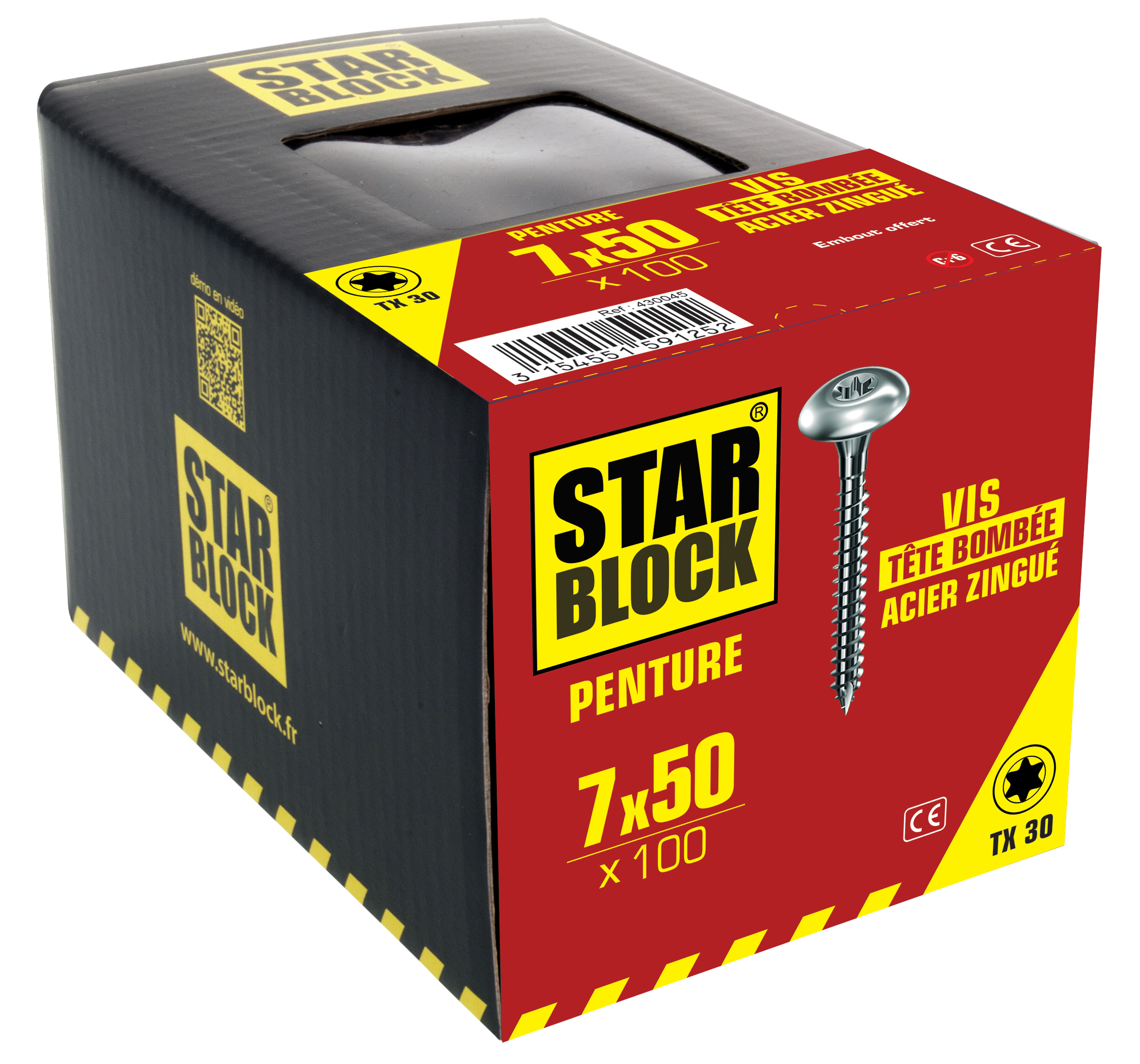 Vis penture STARBLOCK TX Tête large bombée Acier zingué blanc 7x50 Boite de 100