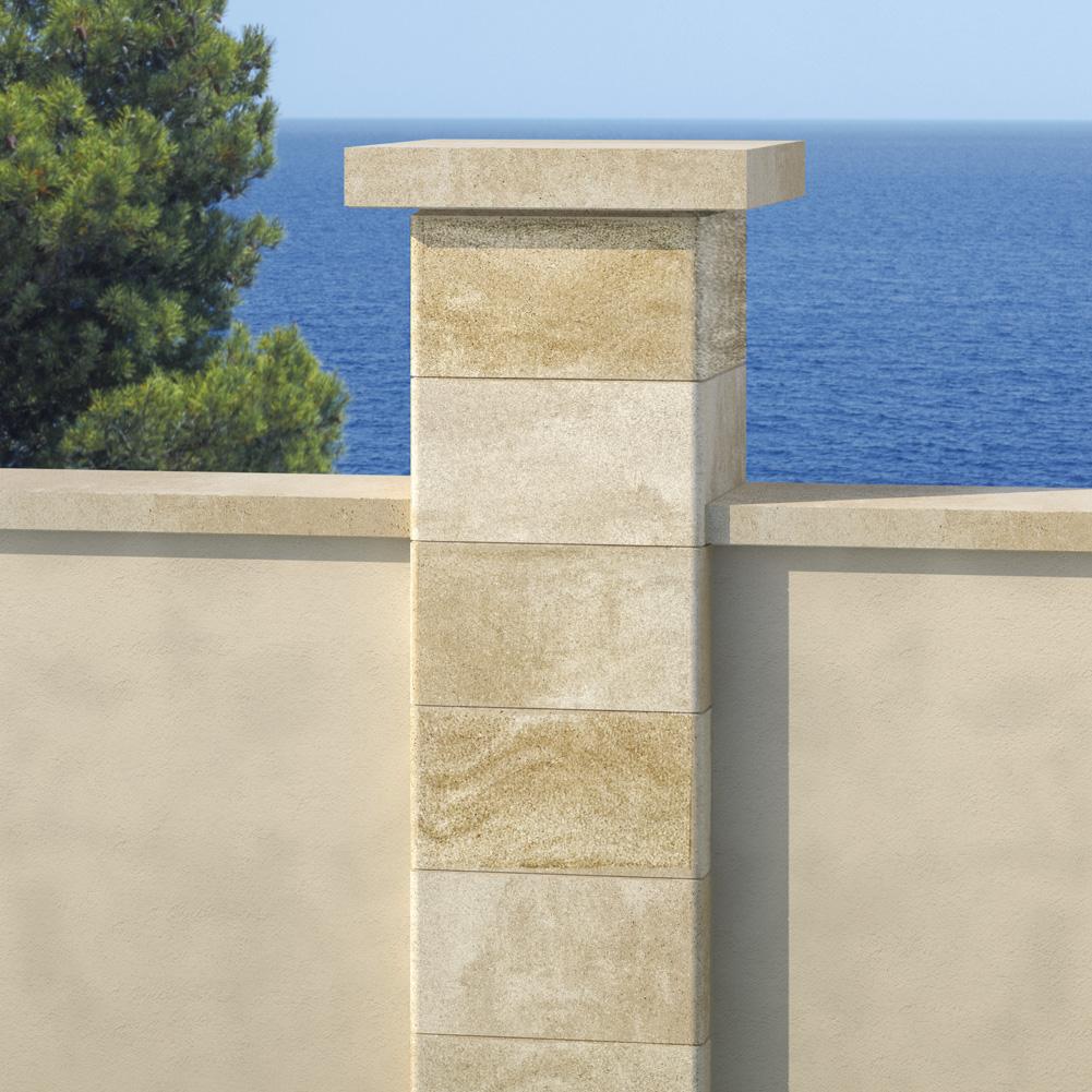 KIT 2 PILIERS AGORA SABLE HAUTEUR 1,70M 30X30CM  AVEC CHAPEAUX PLATS 40X40CM 