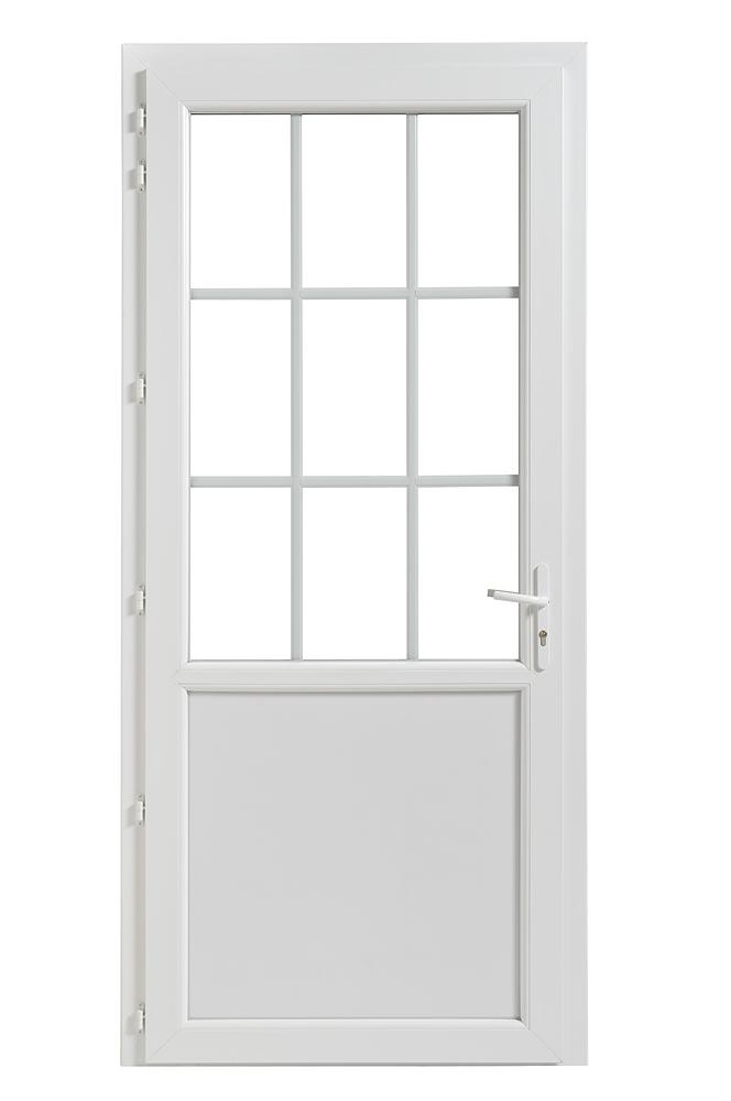 Bloc-porte de service PVC mi-vitrée 9 carreaux  N60 - Serrure 5 points - Poussant Droit - 205 x 90CM