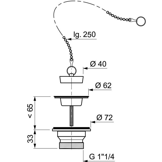 Bonde de lavabo PVC à bouchon + grille inox                                    