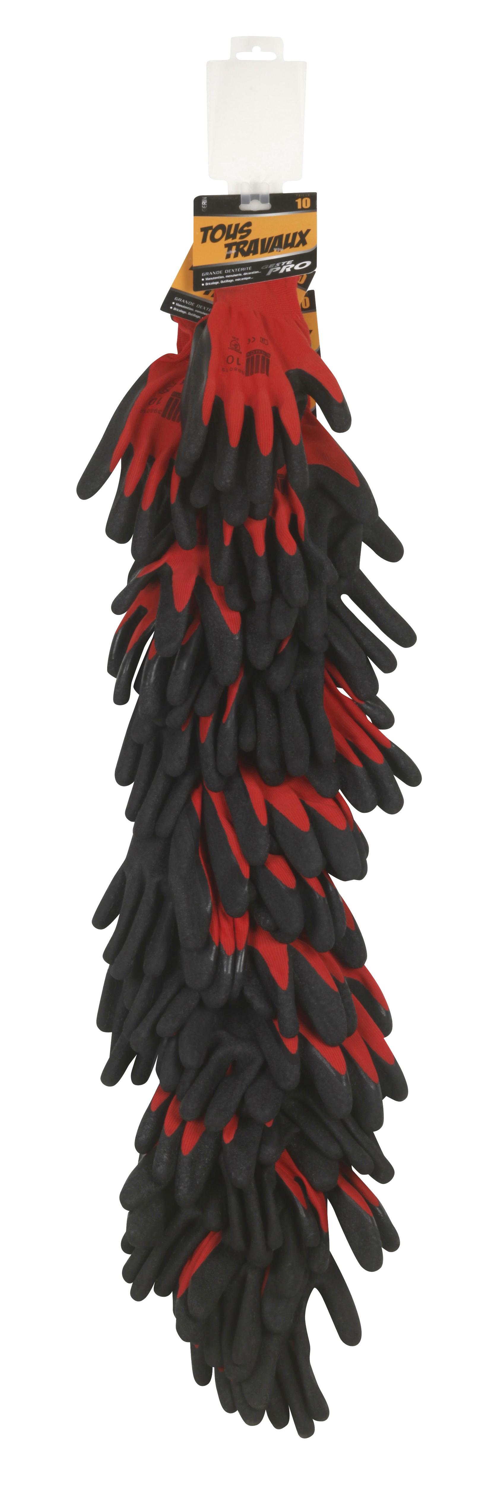 Cross de gants tous travaux 
 Rouge/Noir - T.8 - Sachet de 18 paires