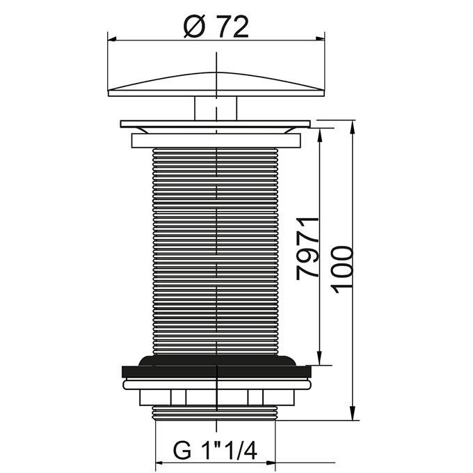Bonde lavabo Black touch - laiton dôme fixe - corps 100mm     