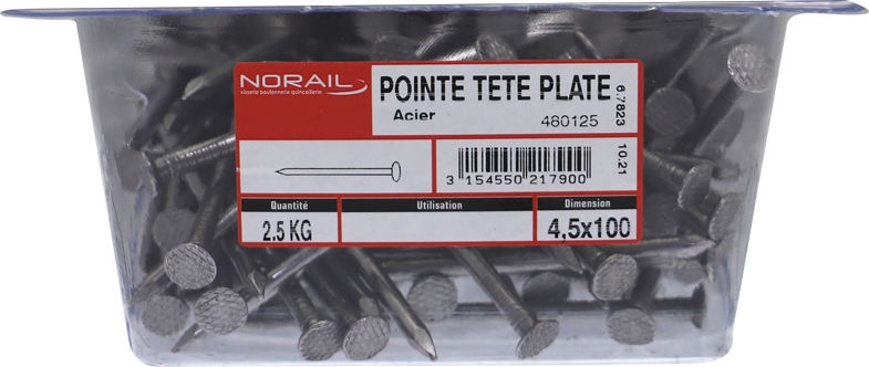 Pointe Tête plate Acier 4,5x100 Barquette de 2,5kg