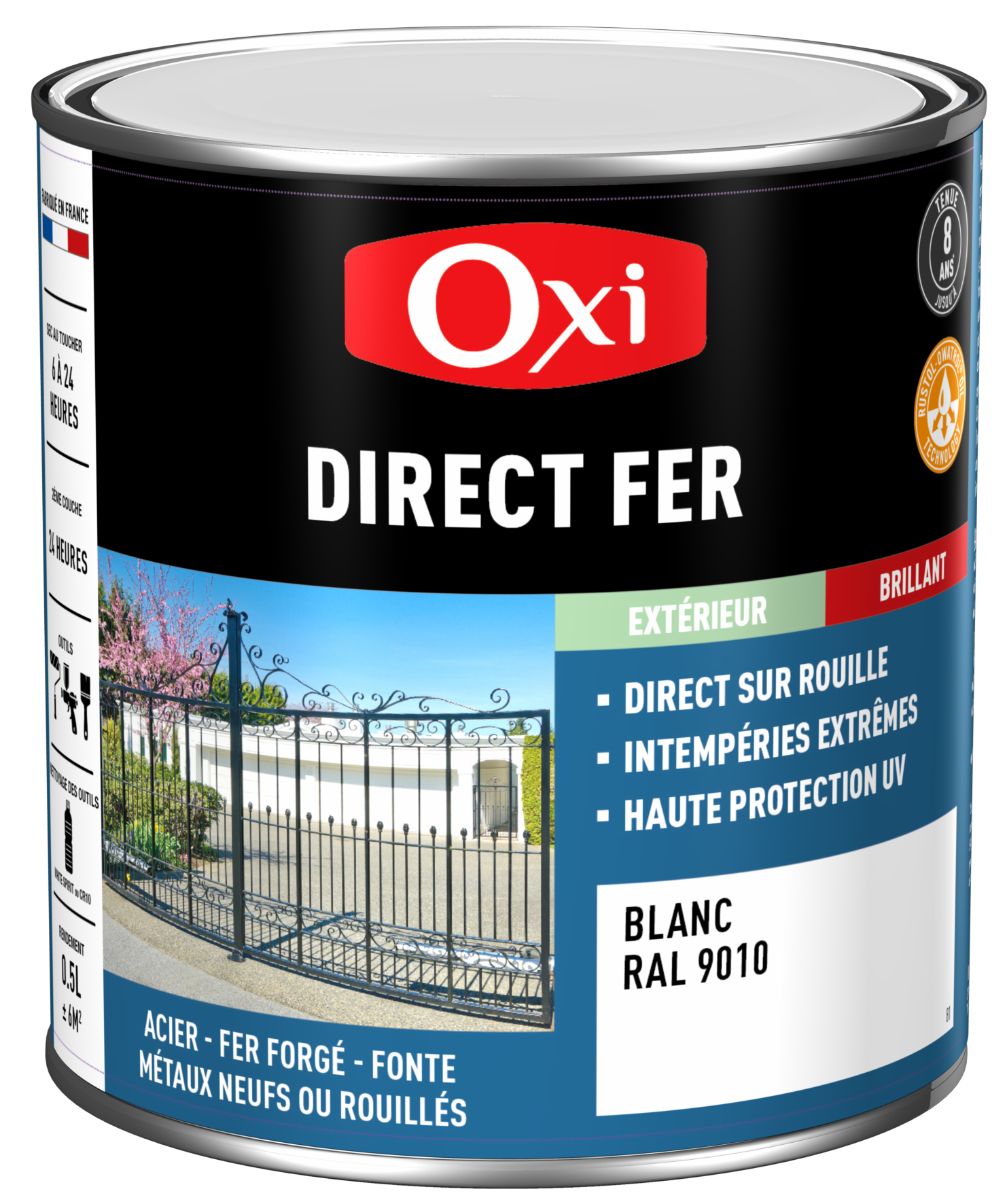 PEINTURE GLYCERO DIRECT FER ANTI-ROUILLE BRILLANT ROUGE VIF 0.5 L