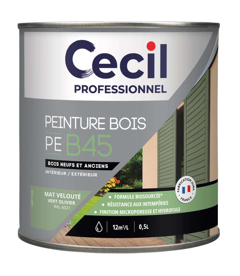 Peinture extérieure bois haute performance PEB45PEINTURE - Vert Olivier Mat - 0,5L