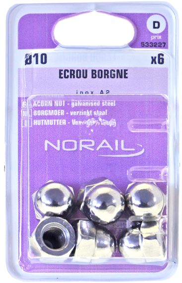 Ecrou borgne Inox A2 Ø10 Blister de 6