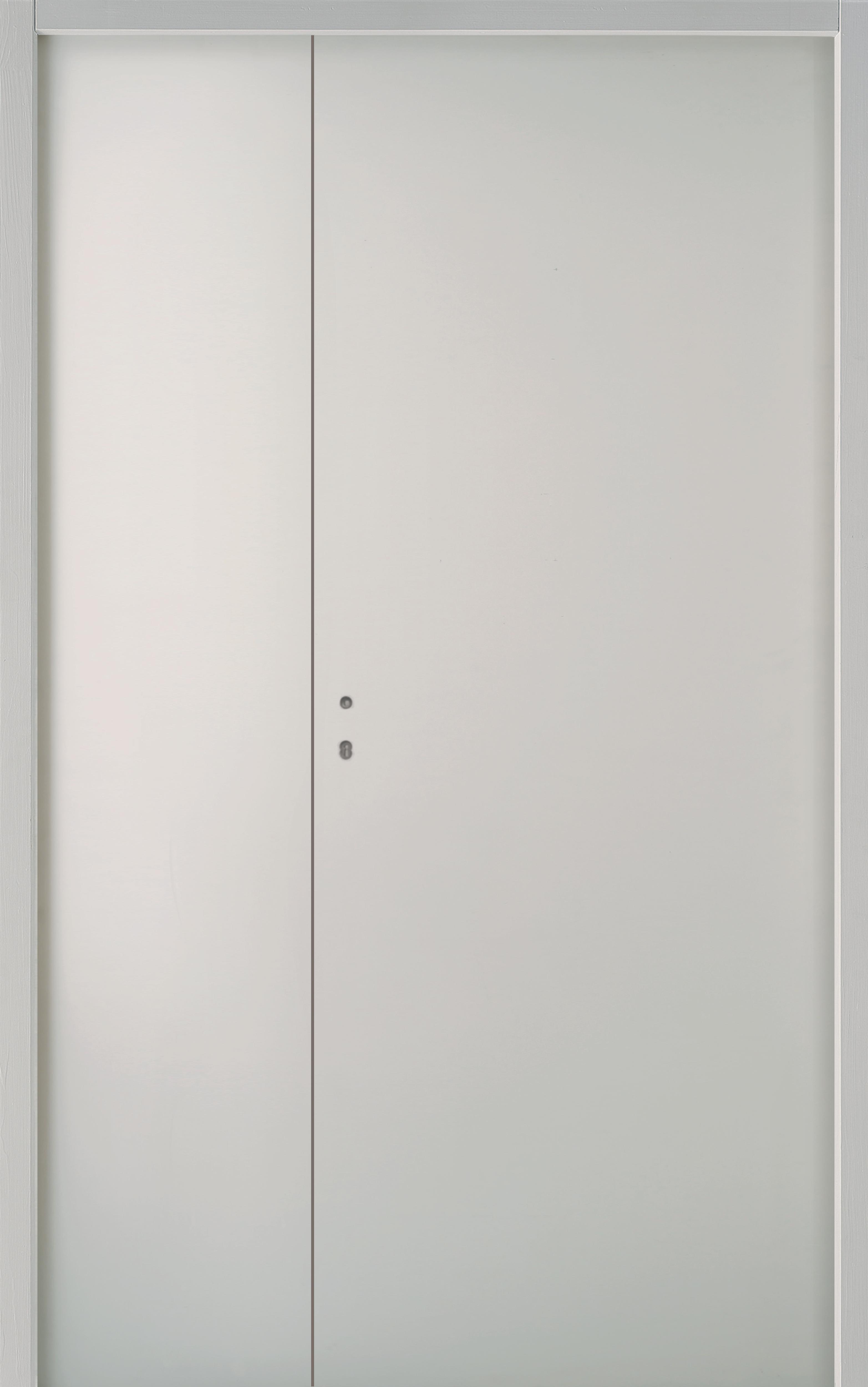 Bloc-porte PLAN à Recouvrement - Isoplane Ame Alvéolaire - 2 vantaux tierces - Huisserie PERF+ 86x54mm - Serrure PDDT - Poussant Droit - 204x146cm (93+43cm)- AXE 40MM