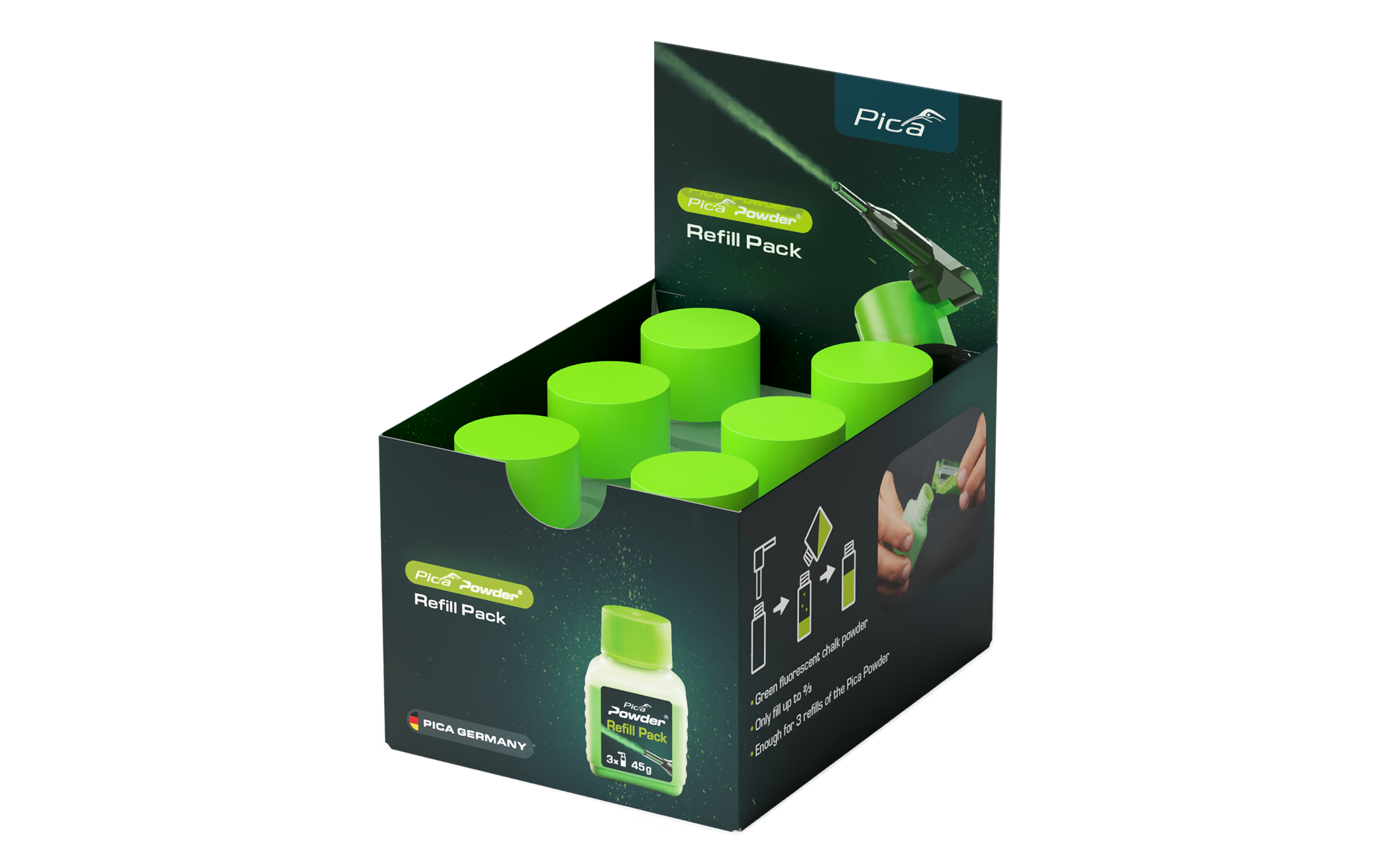 Recharge poudre PICA 2030 vert fluorescent 45 g pour marqueur Pica Powder 2020