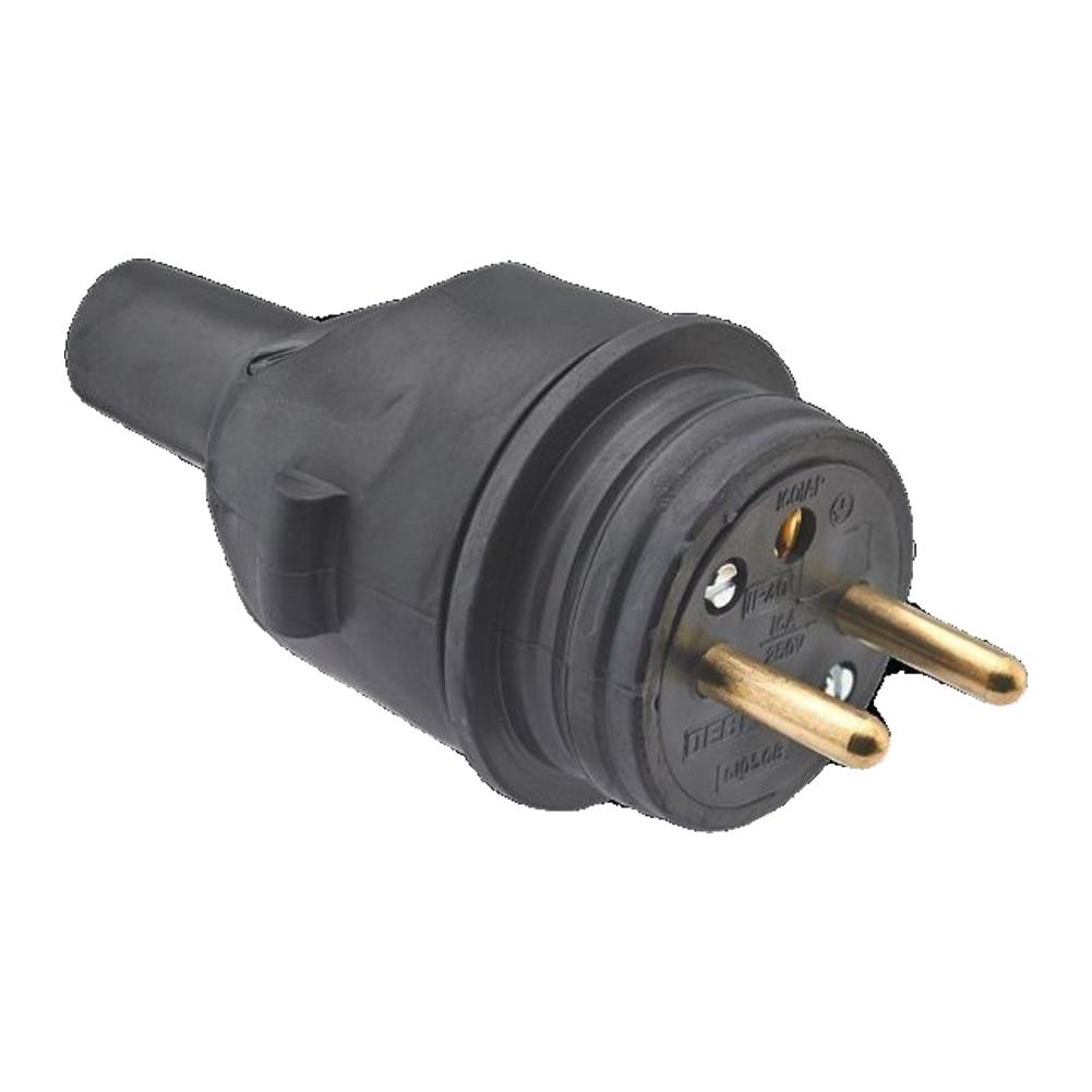 Fiche mâle  étanche 2P+T - 16A - Sortie droite noir