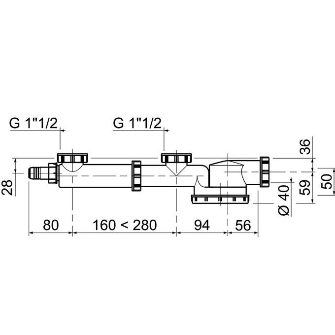 Tubulure ESPACE raccordement évier 2 bacs + siphon extraplat              
