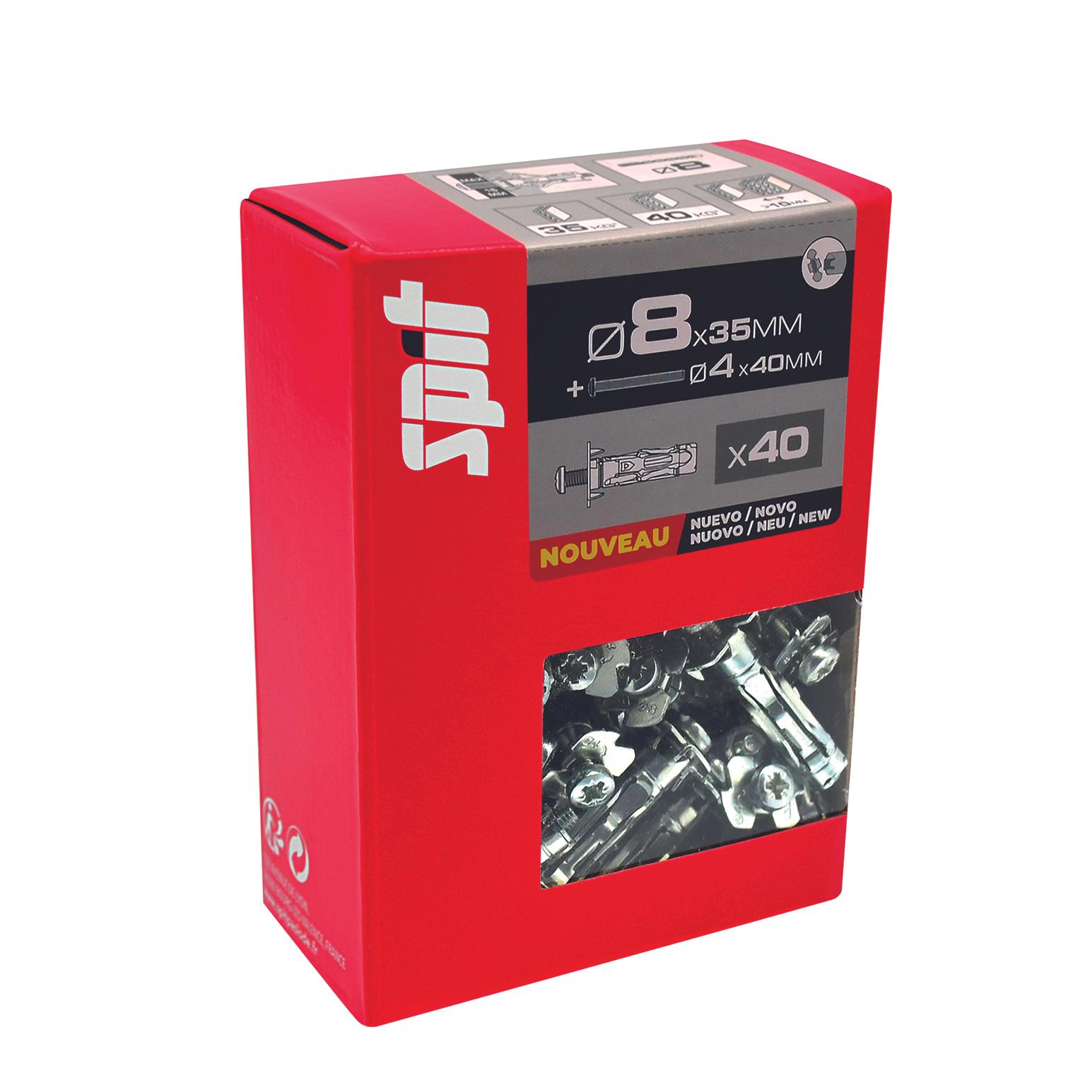 Cheville métallique à expansion STELLIX SPIT avec vis TR Ø4x40MM  Ø8x35MM - Boite de 40 pièces
