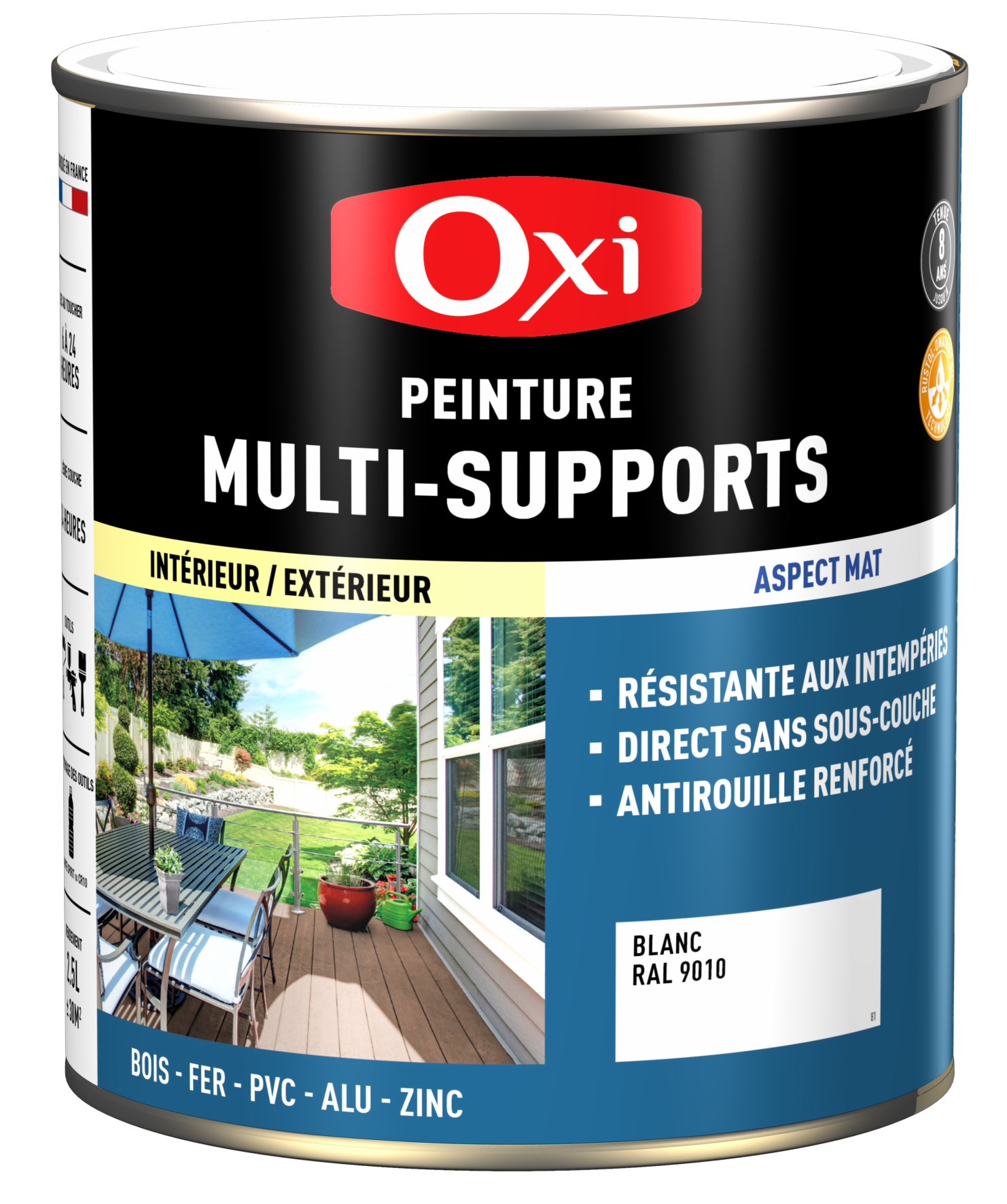 PEINTURE MULTI SUPPORTS MAT TOP3 OXI NOIR MAT RAL 9005 2.5 L