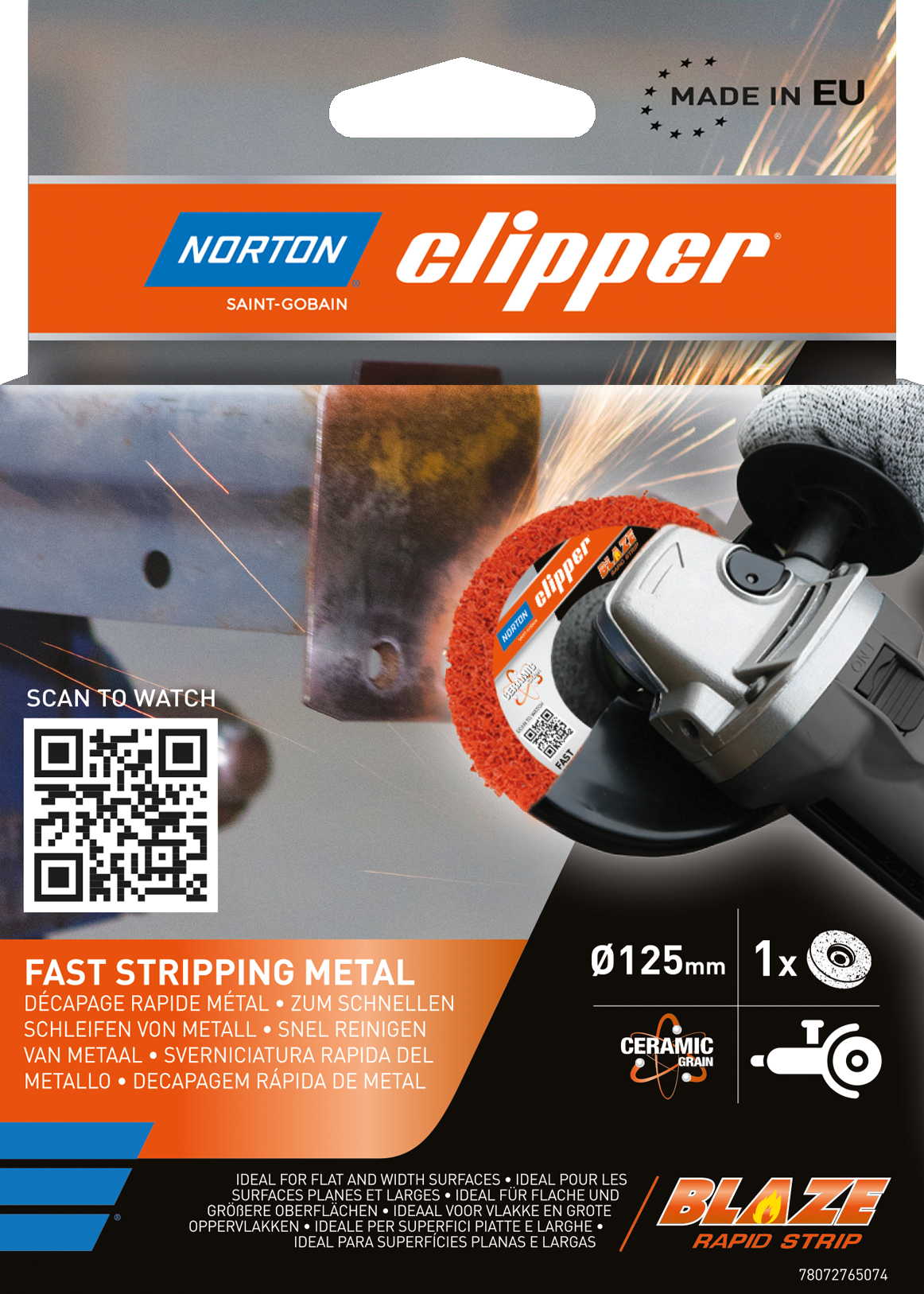 Disque de décapage BLAZE RAPID STRIP METAL Norton Clipper - Ø125MM Alésage 22,00MM
