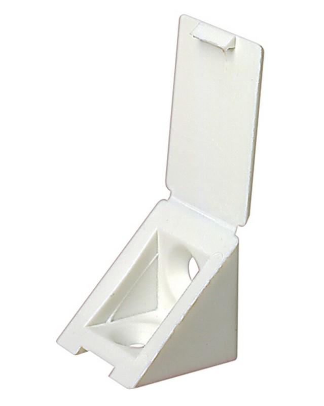 Equerre taquet avec cache vis 2 trous de vis Plastique blanc 23x23x23