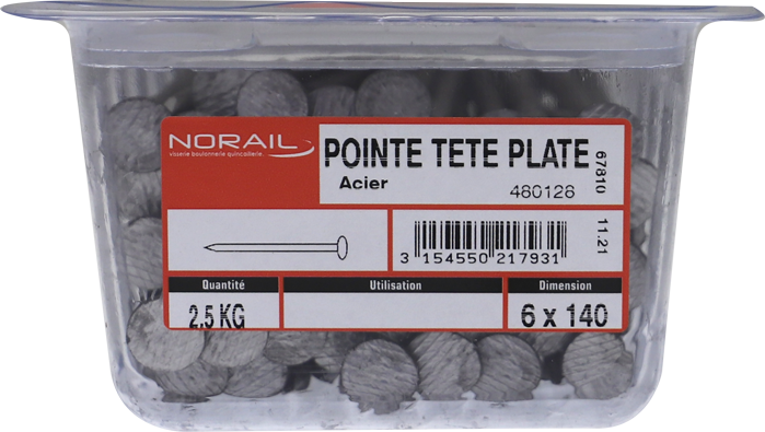 Pointe Tête plate Acier 6x140 Barquette de 2,5kg