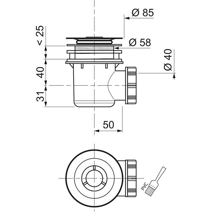 Bonde de douche TOURBILLON Ø 60 mm - grille abs chromé sortie horizontale            