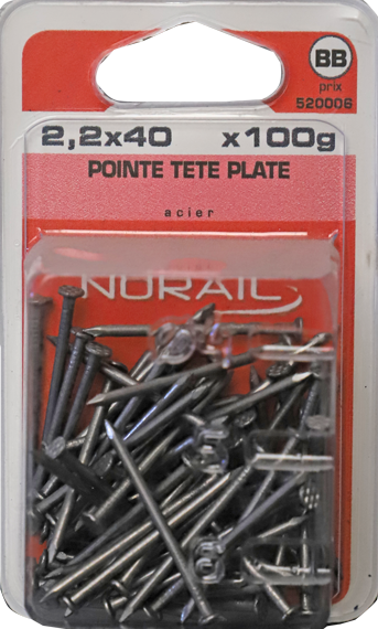 Pointe Tête plate Acier 2,2x40 Blister de 200g