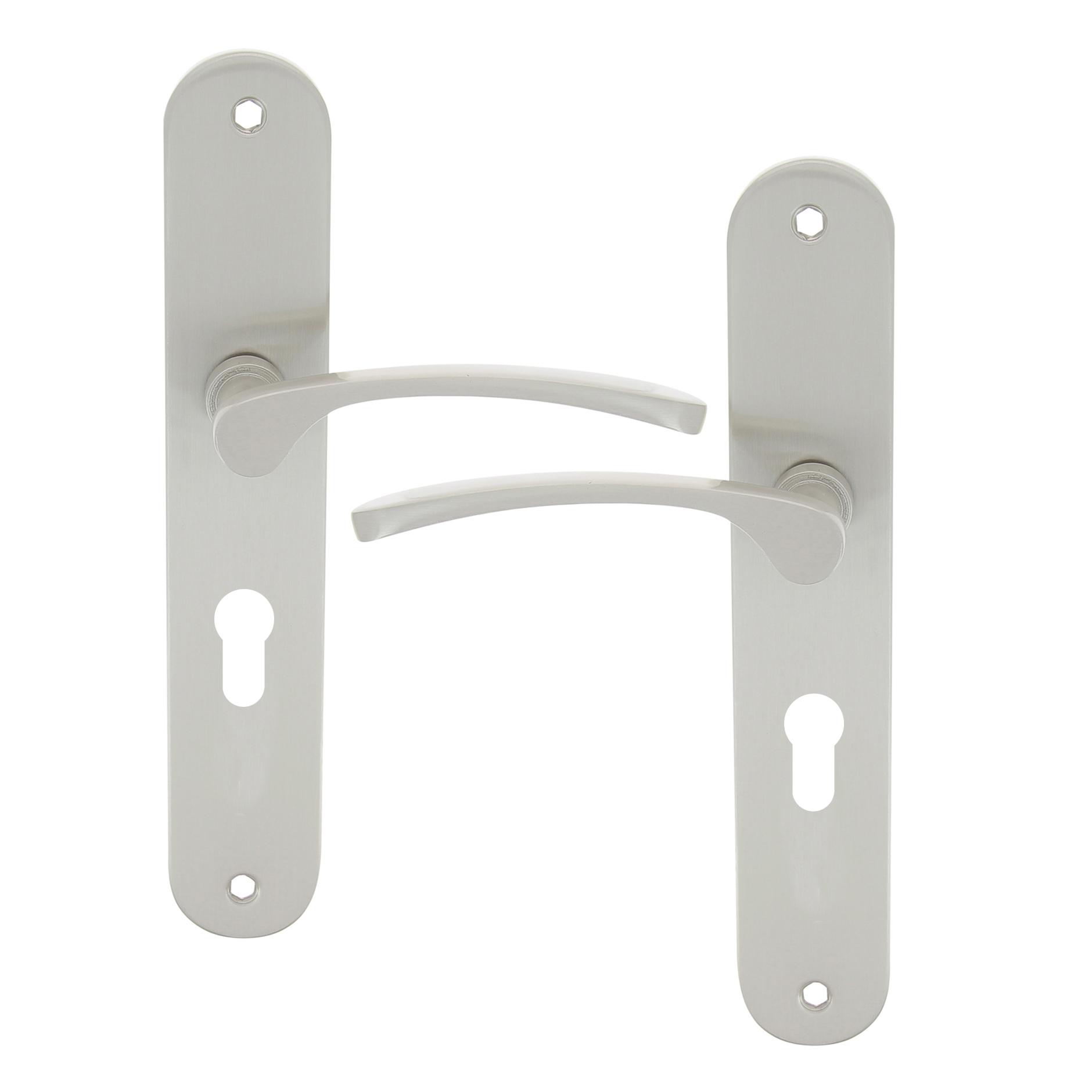 Ensemble poignée Alu / plaque acier à Cylindre - SARA Nickel mat