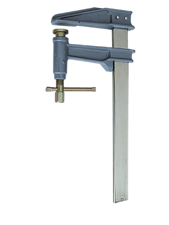 Serre-Joint à pompe avec tige chromée et crantée - Saillie 120mm- Section 35x8mm - Serrage 500mm 