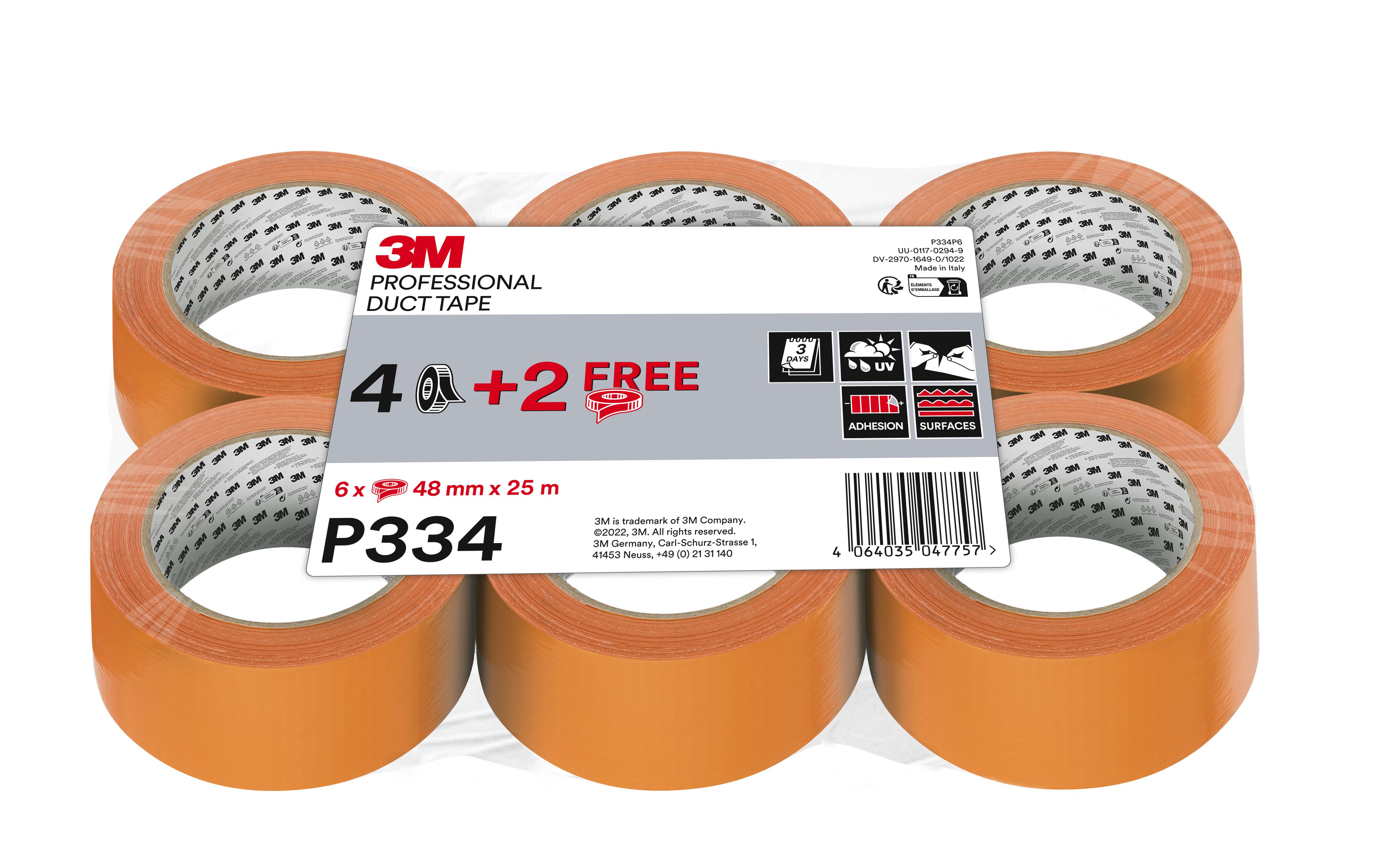 Adhésif Toile de façadier P334 Orange - 25m x 48mm - Lot de 4 rouleaux + 2 gratuit
