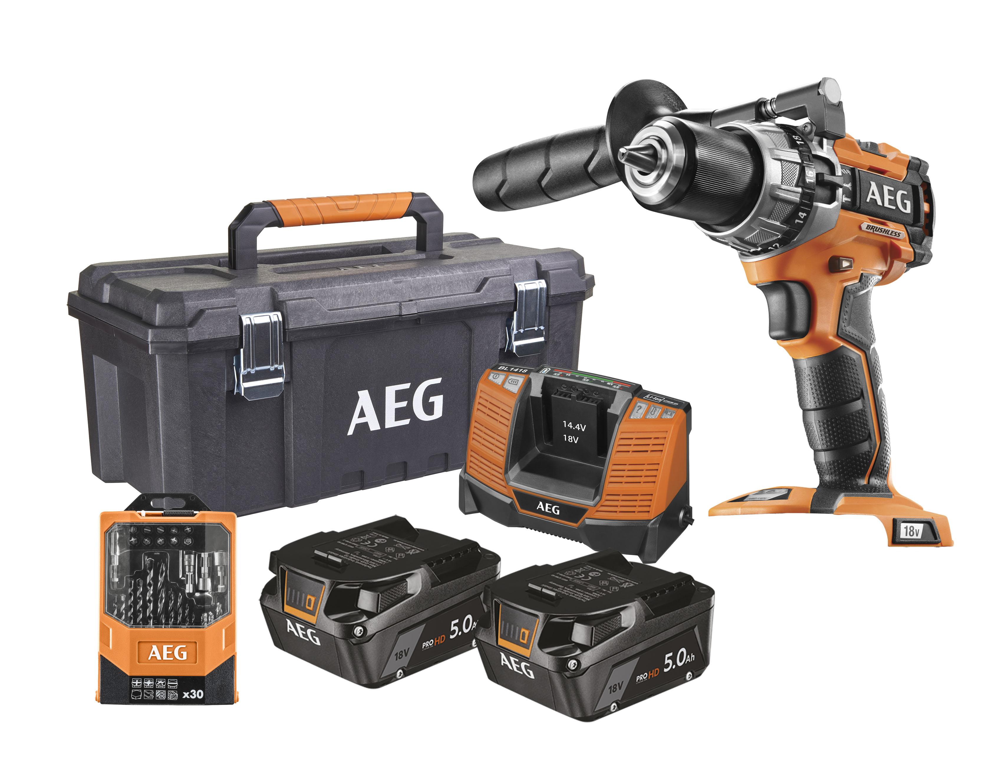 Perceuse à percussion + coffret 30 accessoires + malette Tool Box - BSB18C2BL-502TB - AEG