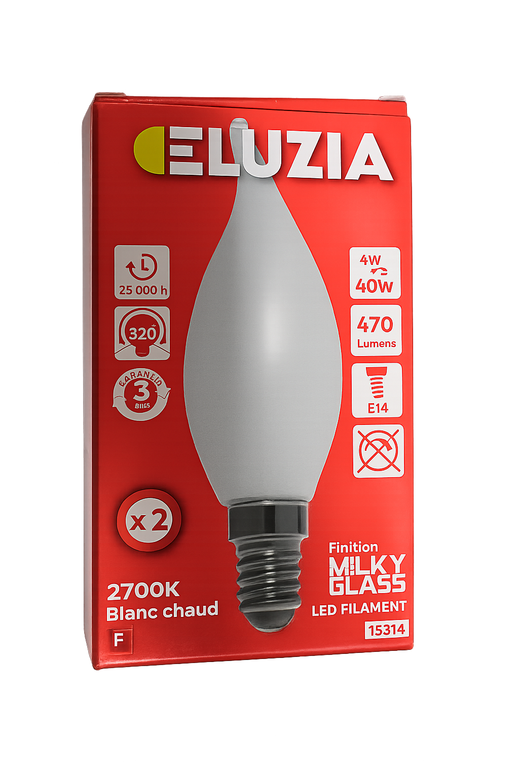 Ampoule Led Filament - Flamme Coup de vente finition Milky - E14 4W 470Lm 2700K - Par 2 unités
