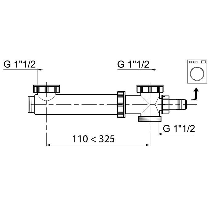 Tubulure de raccordement pour évier 2 bacs + prise machine à laver    