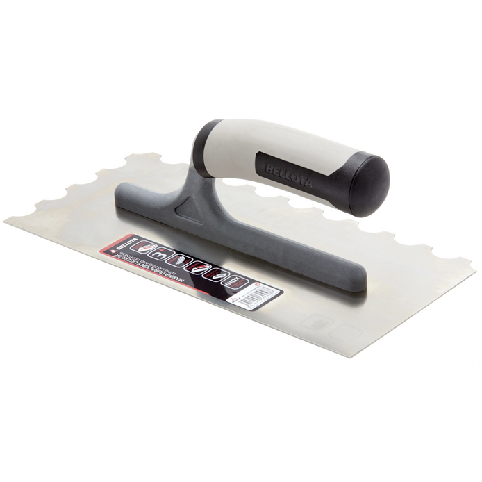 Platoir à colle acier denture demi-lune 15mm avec manche bi-matière - 280x120mm