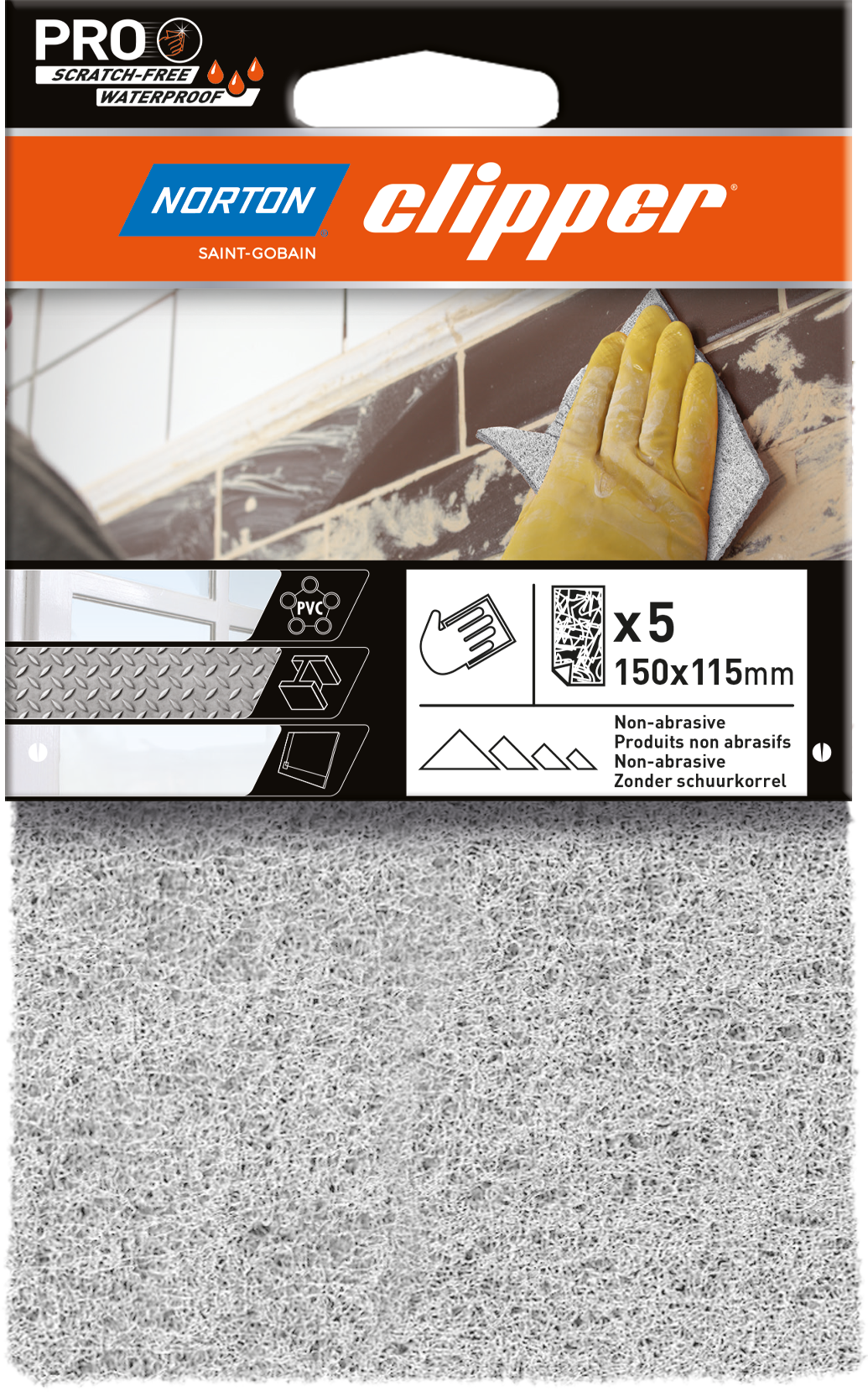 Tampon sans abrasif Norton Clipper - Blanc 150x115mm - Lot de 5 pièces