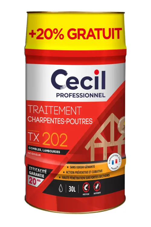 Traitement bois poutres et charpentes intérieures 25L + 20% gratuit - TX202
