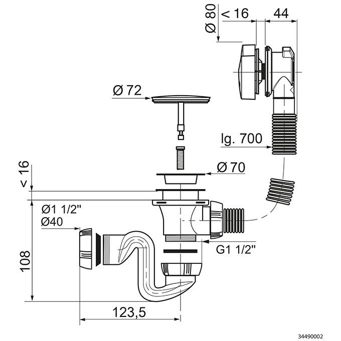 Vidage de baignoire a cable l700 siphon cobra - abs - Wirquin