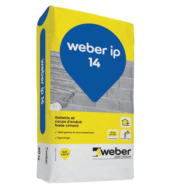 Gobetis et corps d'enduit, base ciment WEBER IP 14 30KG