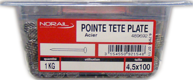 Pointe Tête plate Acier 4,5x100 Barquette de 1kg