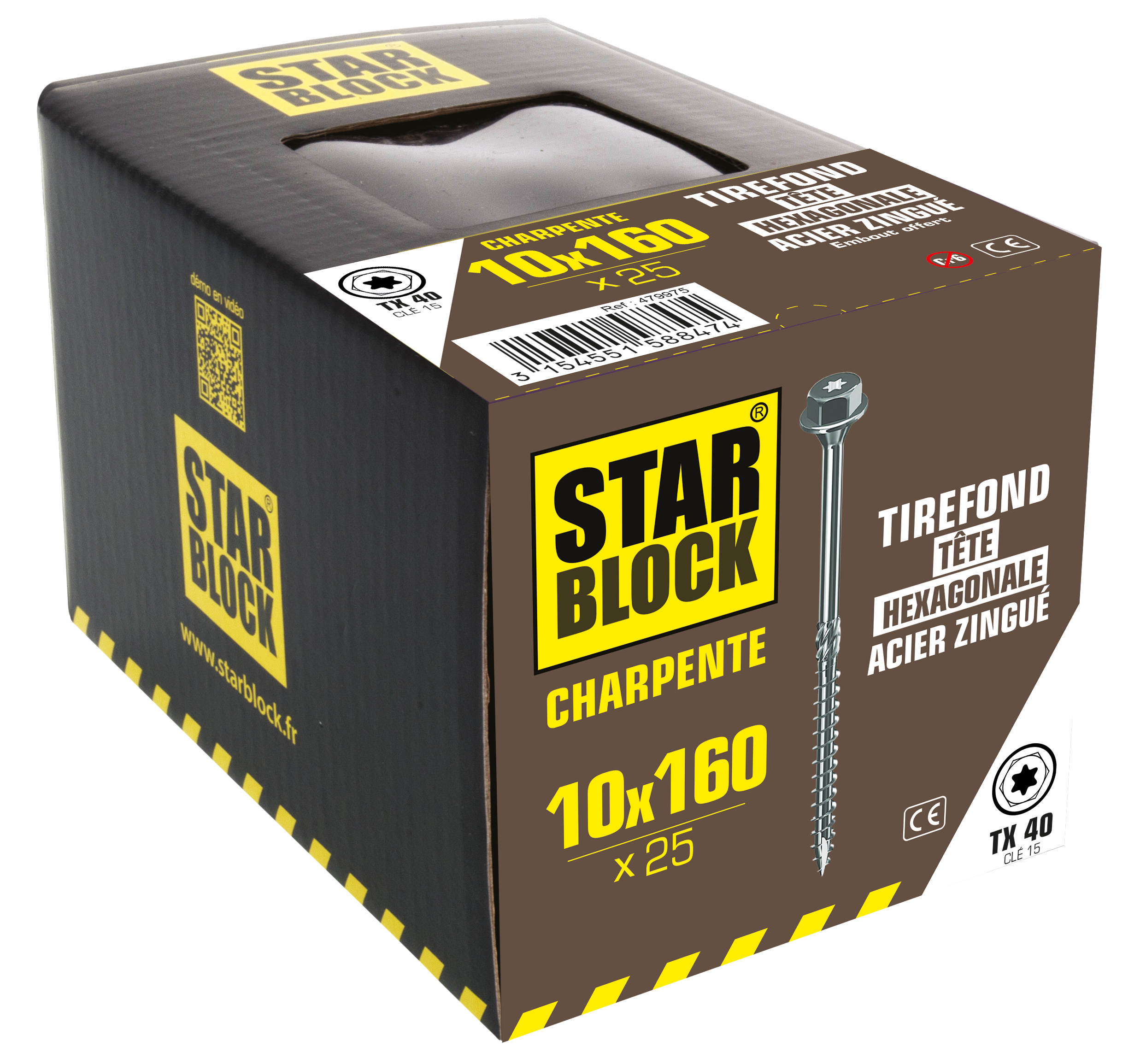 Tirefond STARBLOCK TX Tête héxagonale Acier zingué blanc 10x160 Boite de 25